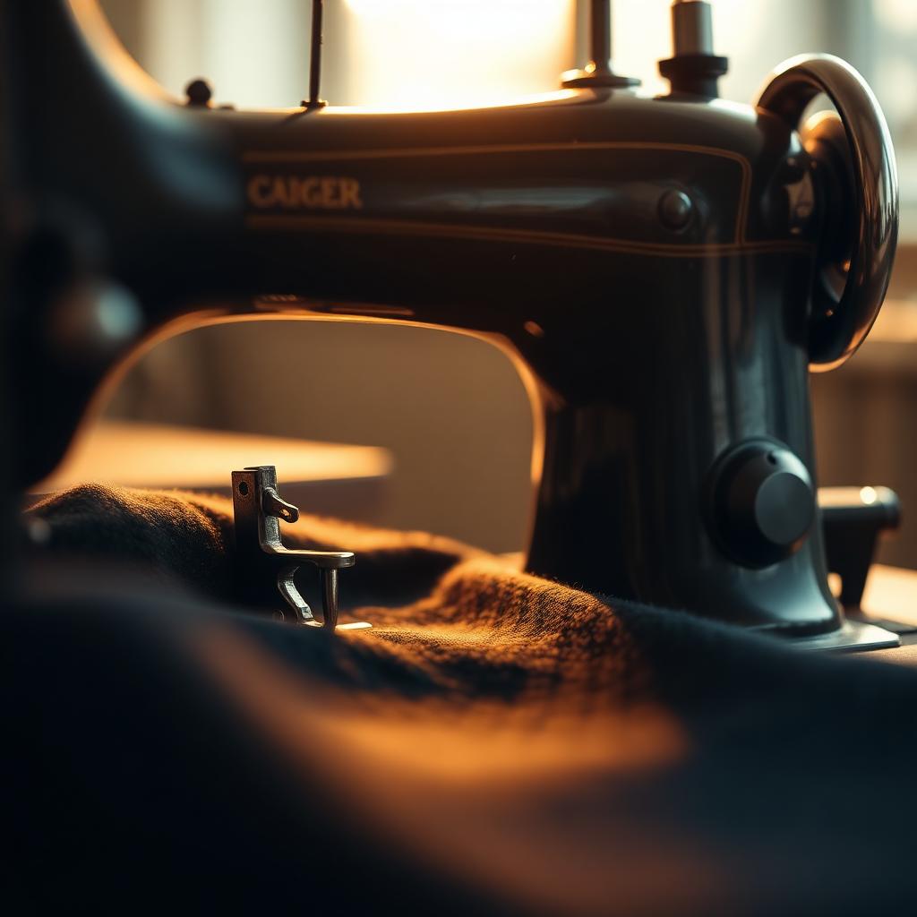 Nähmaschine mit Wollstoff im Atelier